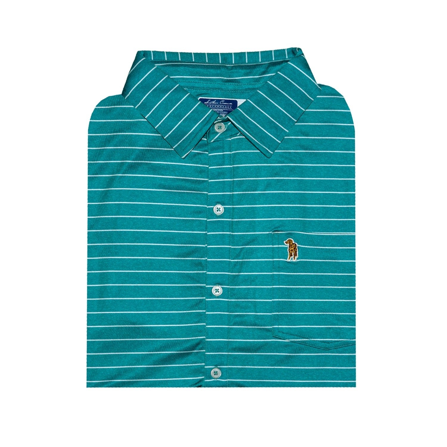 Button Down Polo Teal Stripe - Chatsworth Boutique