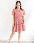Button Front Cinched Dress Red/White stripes - Chatsworth Boutique
