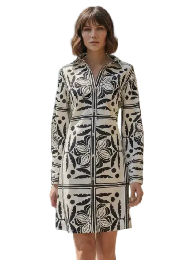 White/Black Cotton Shirtdress - Azura