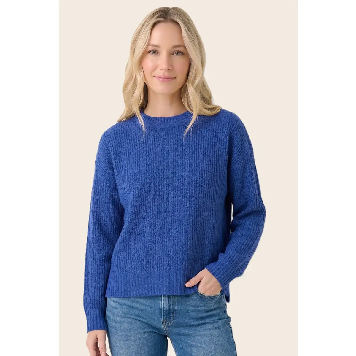Denim Crew Neck Sweater, Royal Blue - Stoccato