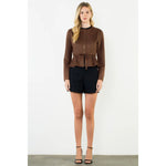 Chocolate Suede Short Jacket, Tie Waist Detail - THML