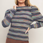 Charcoal Stripe Puff Sweater - Chatsworth Boutique