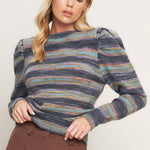 Charcoal Stripe Puff Sweater - Chatsworth Boutique
