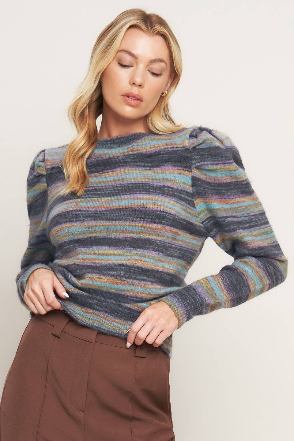 Charcoal Stripe Puff Sweater - Chatsworth Boutique