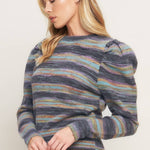 Charcoal Stripe Puff Sweater - Chatsworth Boutique