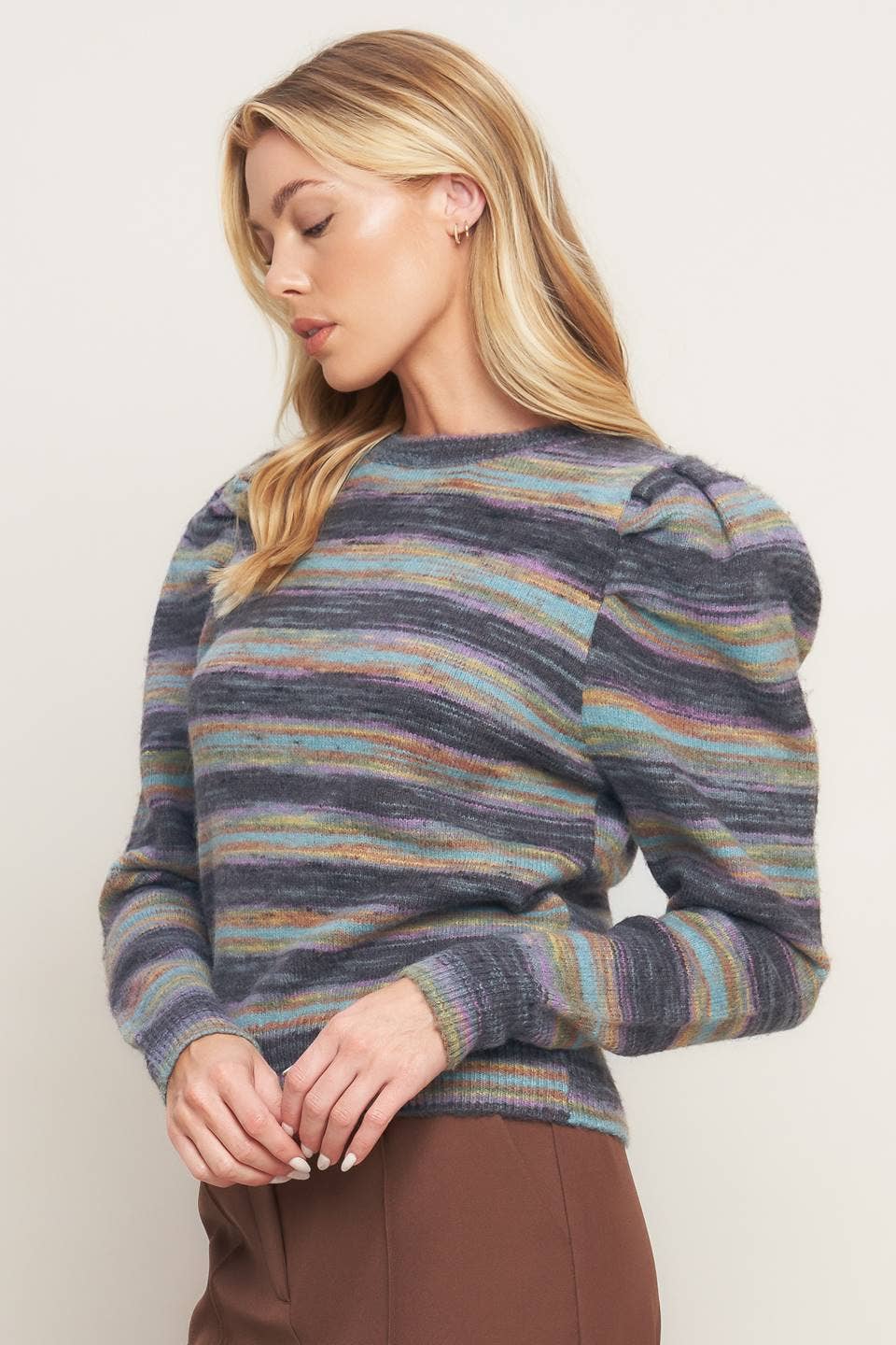 Charcoal Stripe Puff Sweater - Chatsworth Boutique