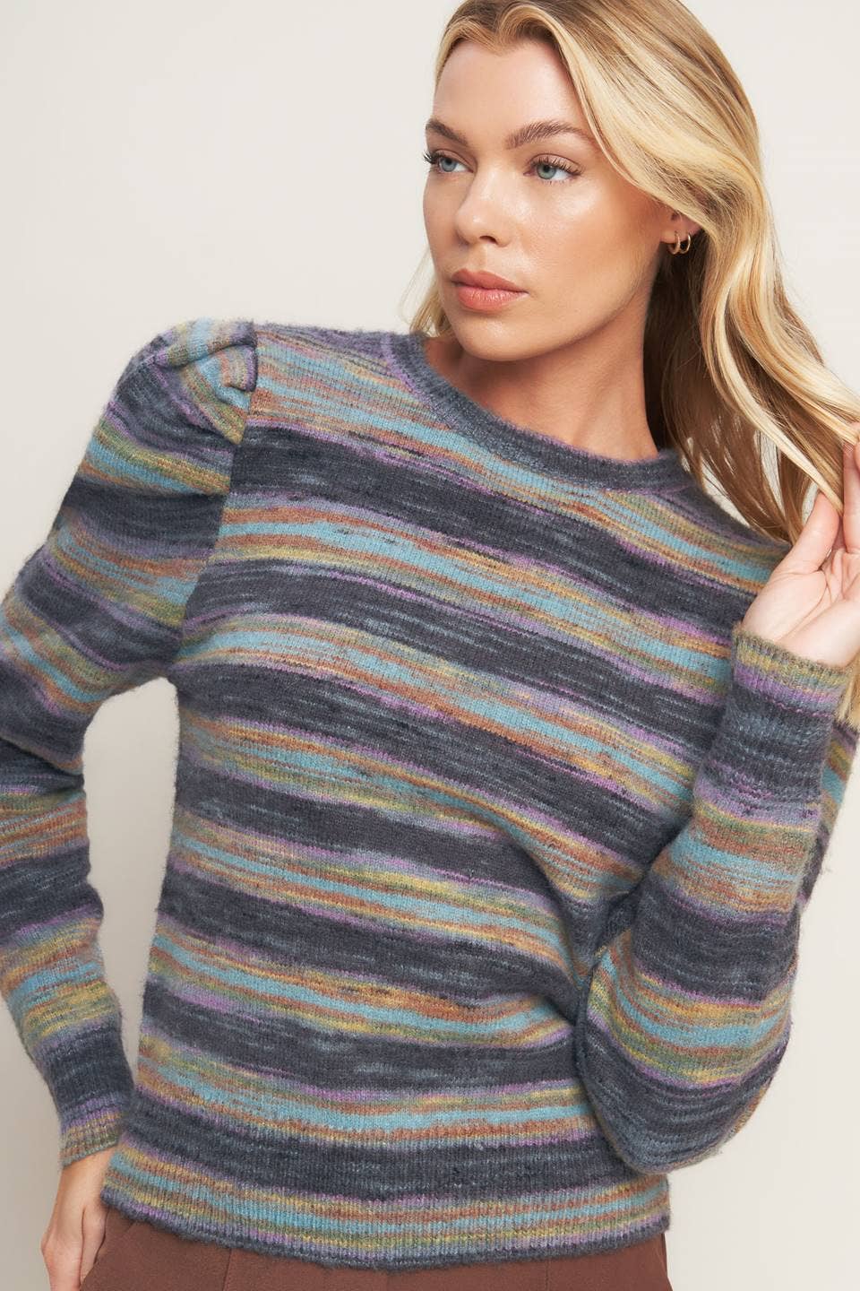 Charcoal Stripe Puff Sweater - Chatsworth Boutique