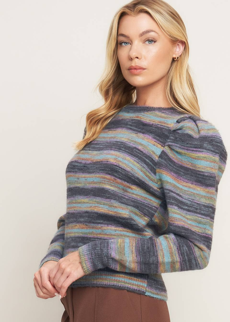 Charcoal Stripe Puff Sweater - Chatsworth Boutique