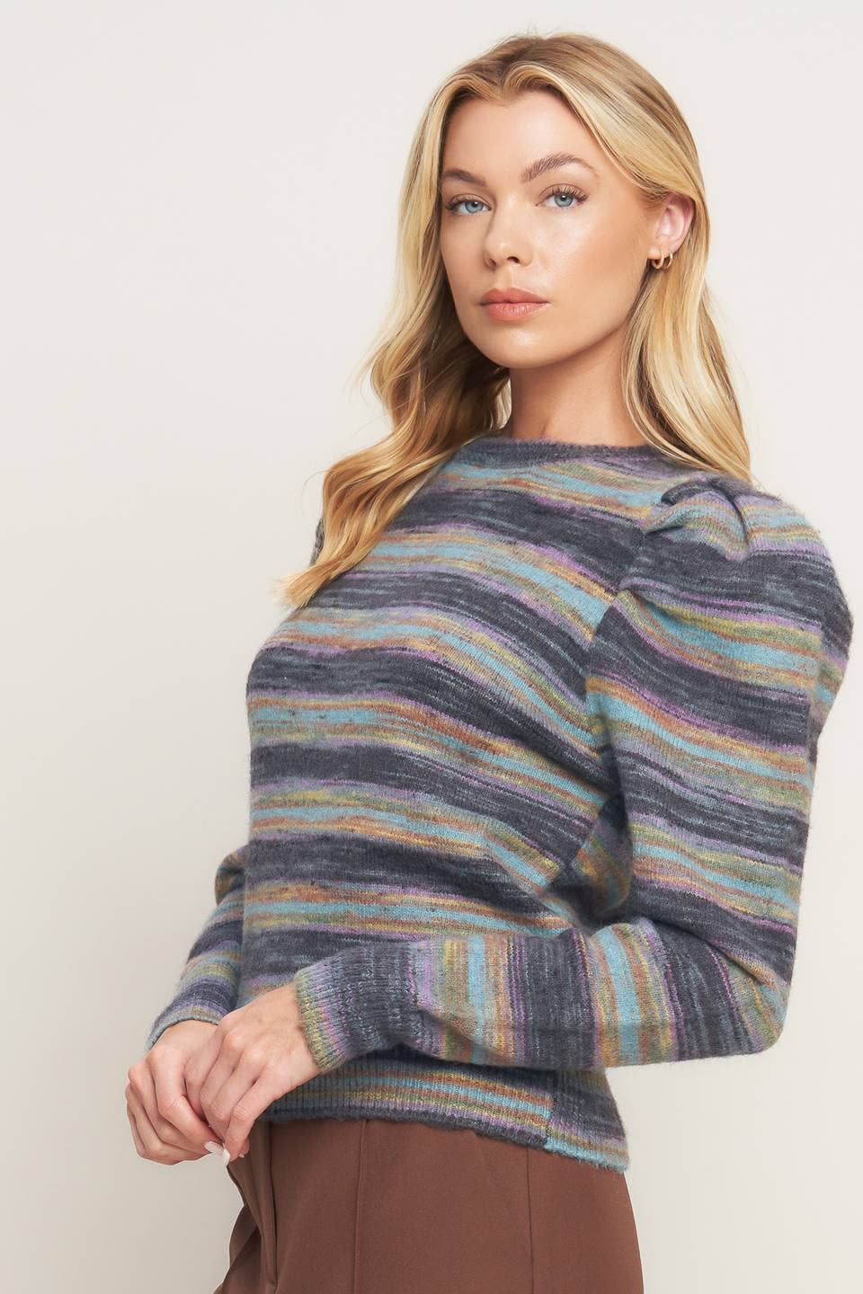 Charcoal Stripe Puff Sweater - Chatsworth Boutique
