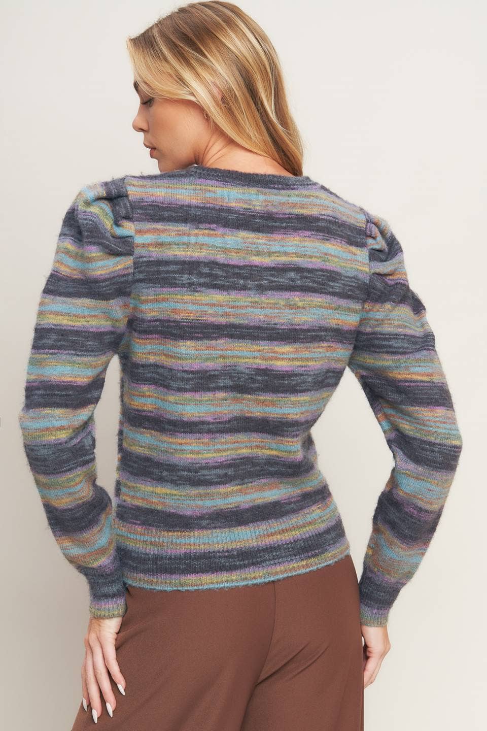 Charcoal Stripe Puff Sweater - Chatsworth Boutique