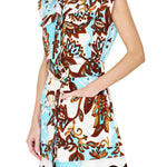 Back view of the Chocolate/Teal Mini Dress by Ciebon, another angle showing the paisley print and A-line silhouette, from Chatsworth Boutique.
