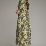 Front view of the Contrast Trim Shirtdress Midi by Entro, showing the collared V-neck and button front with blue contrast trim, from Chatsworth Boutique.