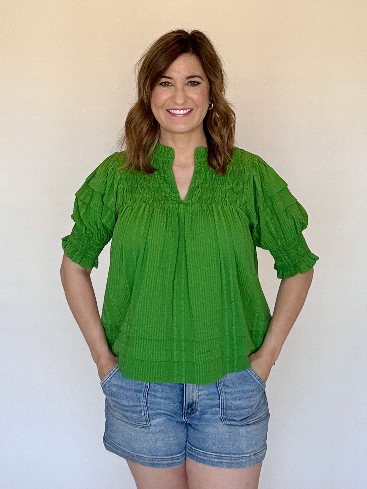 Crinkle Detail Top Green - Chatsworth Boutique