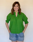 Crinkle Detail Top Green - Chatsworth Boutique