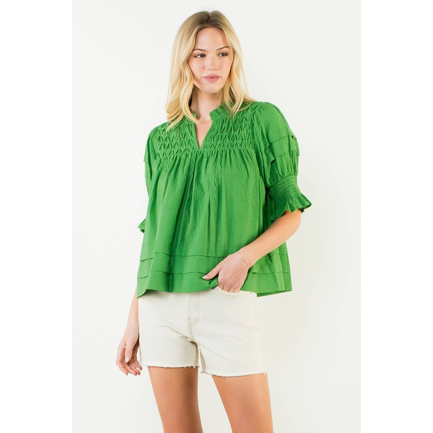 Crinkle Detail Top Green - Chatsworth Boutique