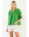 Crinkle Detail Top Green - Chatsworth Boutique