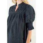 Crinkle Detail Top Navy - Chatsworth Boutique