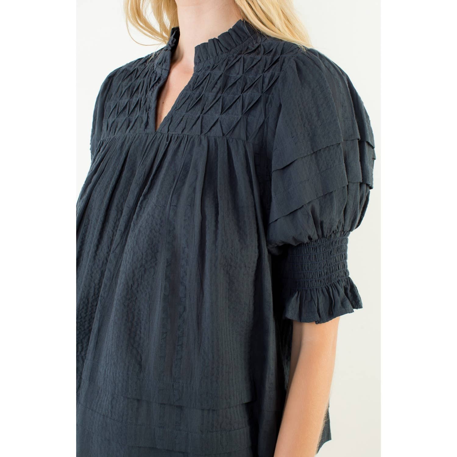 Crinkle Detail Top Navy - Chatsworth Boutique