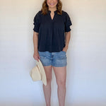 Crinkle Detail Top Navy - Chatsworth Boutique