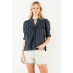 Crinkle Detail Top Navy - Chatsworth Boutique