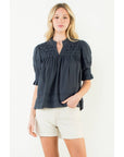 Crinkle Detail Top Navy - Chatsworth Boutique