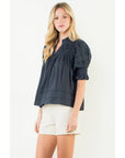 Crinkle Detail Top Navy - Chatsworth Boutique
