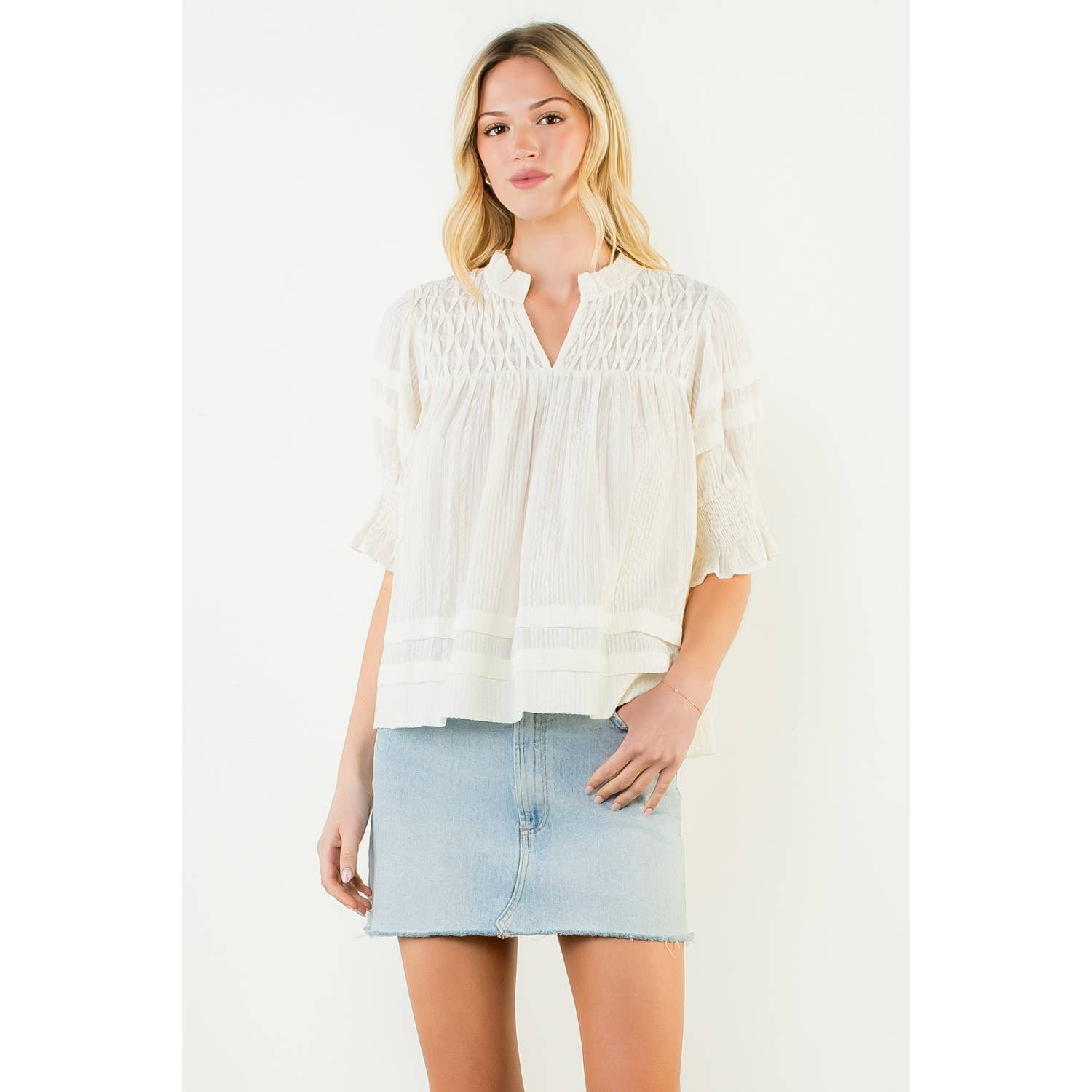 Crinkle Detail Top White - Chatsworth Boutique
