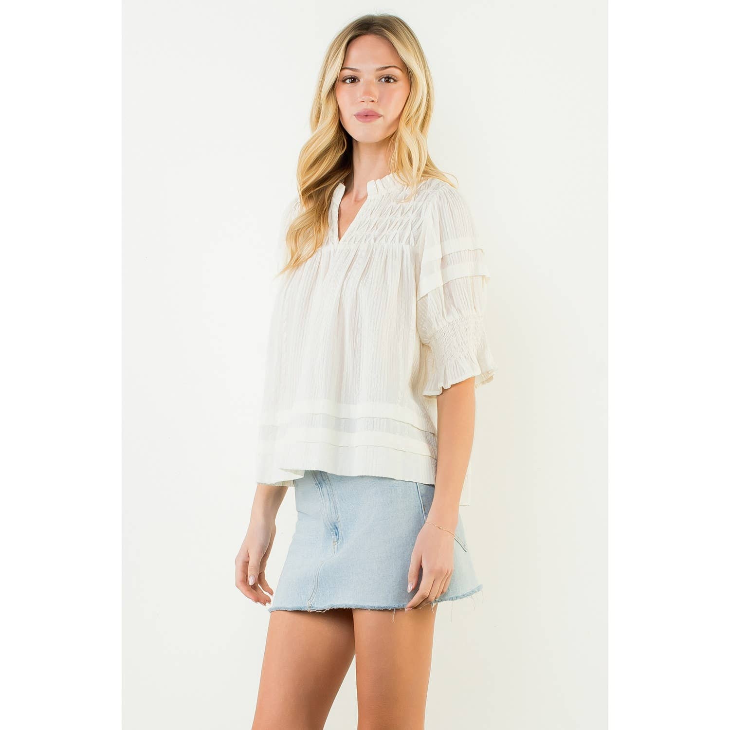 Crinkle Detail Top White - Chatsworth Boutique