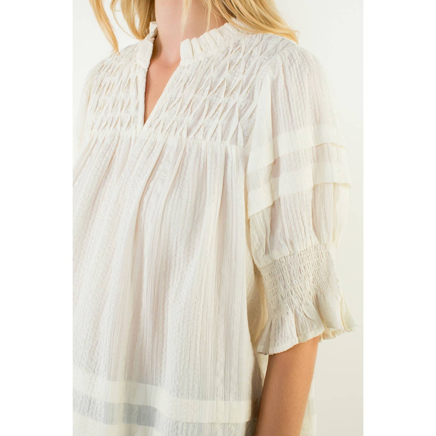 Crinkle Detail Top White - Chatsworth Boutique