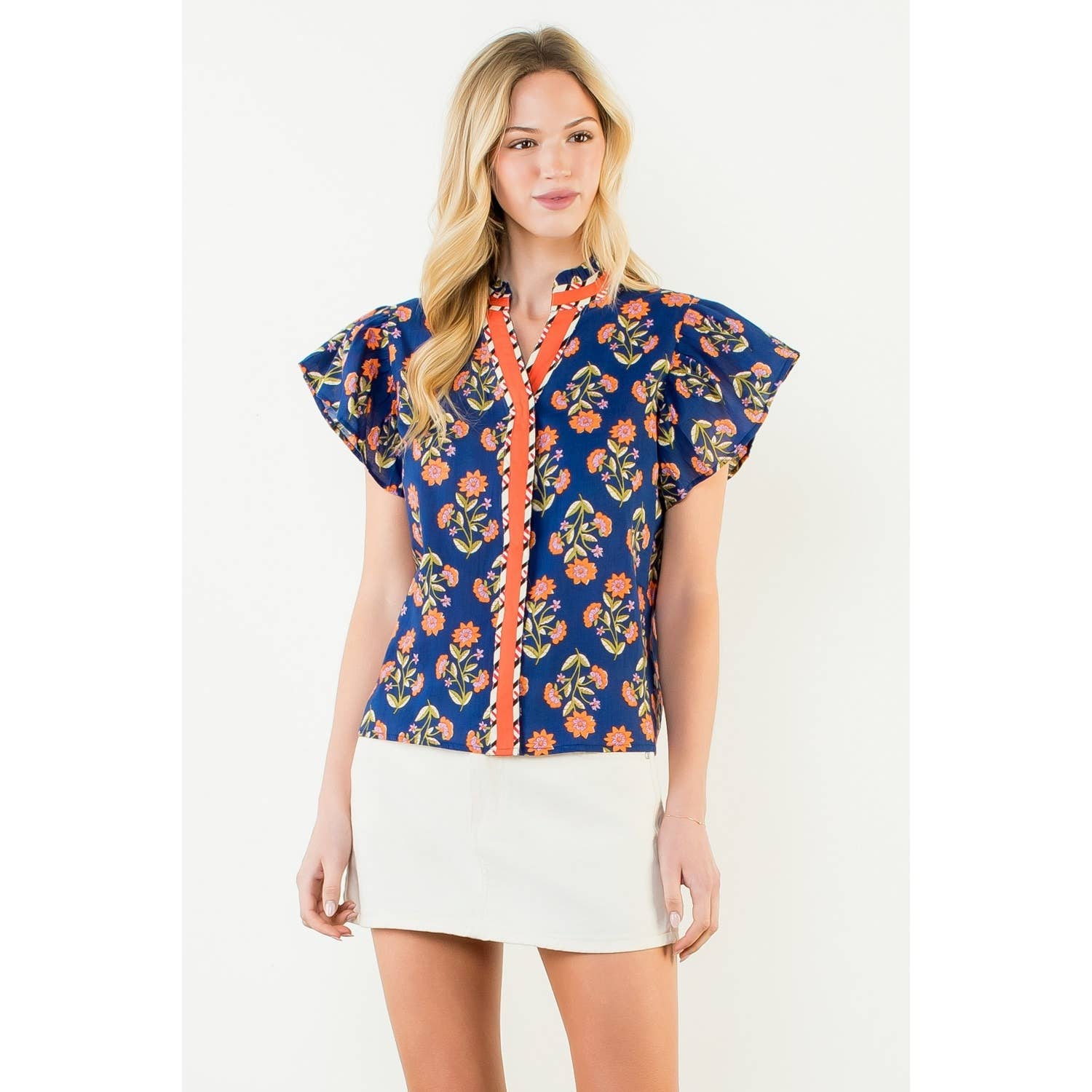 Flutter Sleeve Floral Detail Top