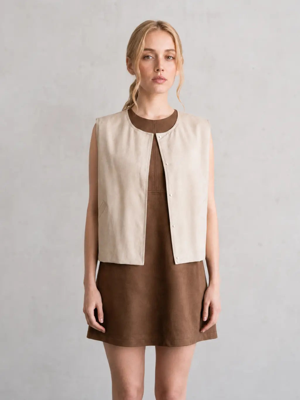Faux Leather Button Vest