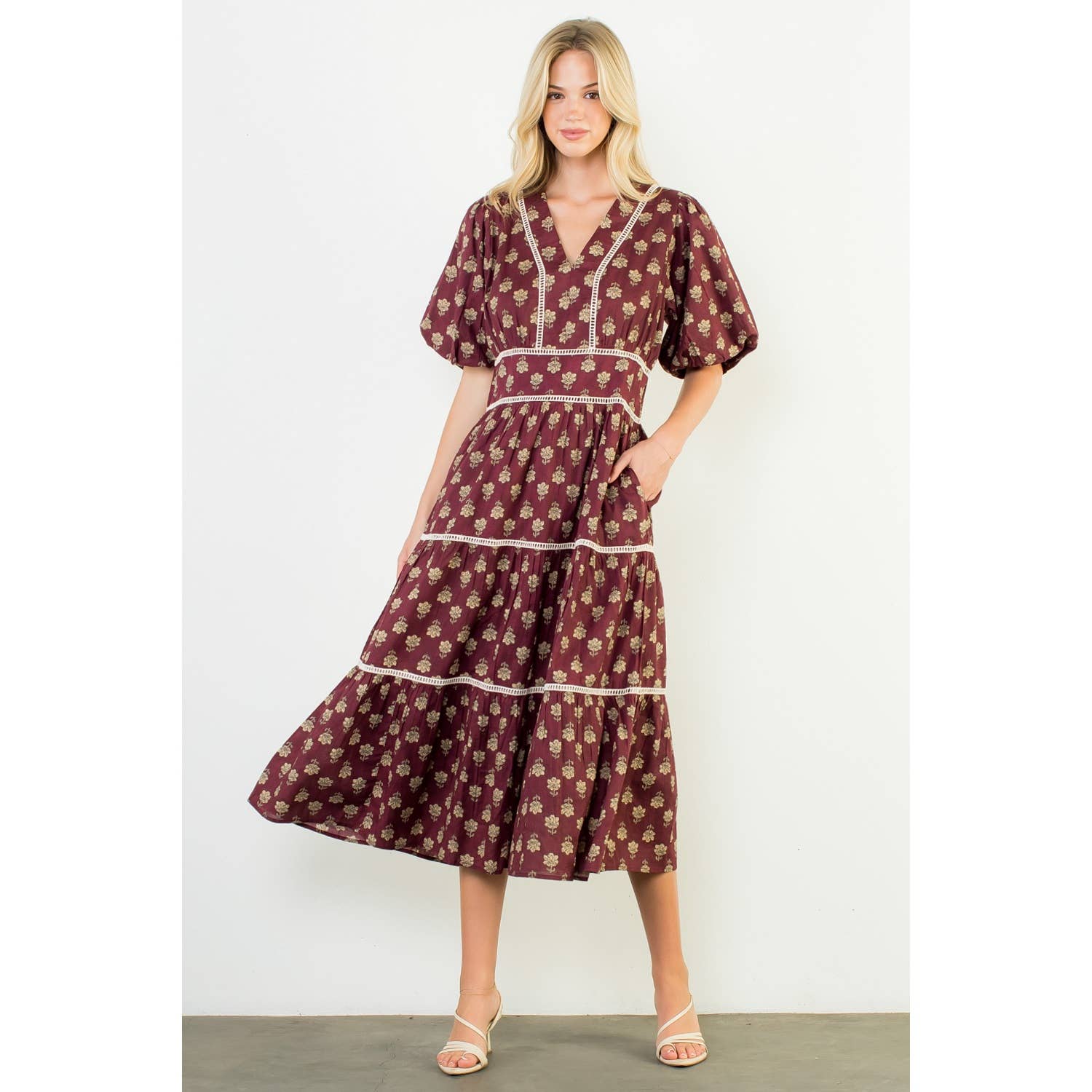 Puff Sleeve Block Print Dress