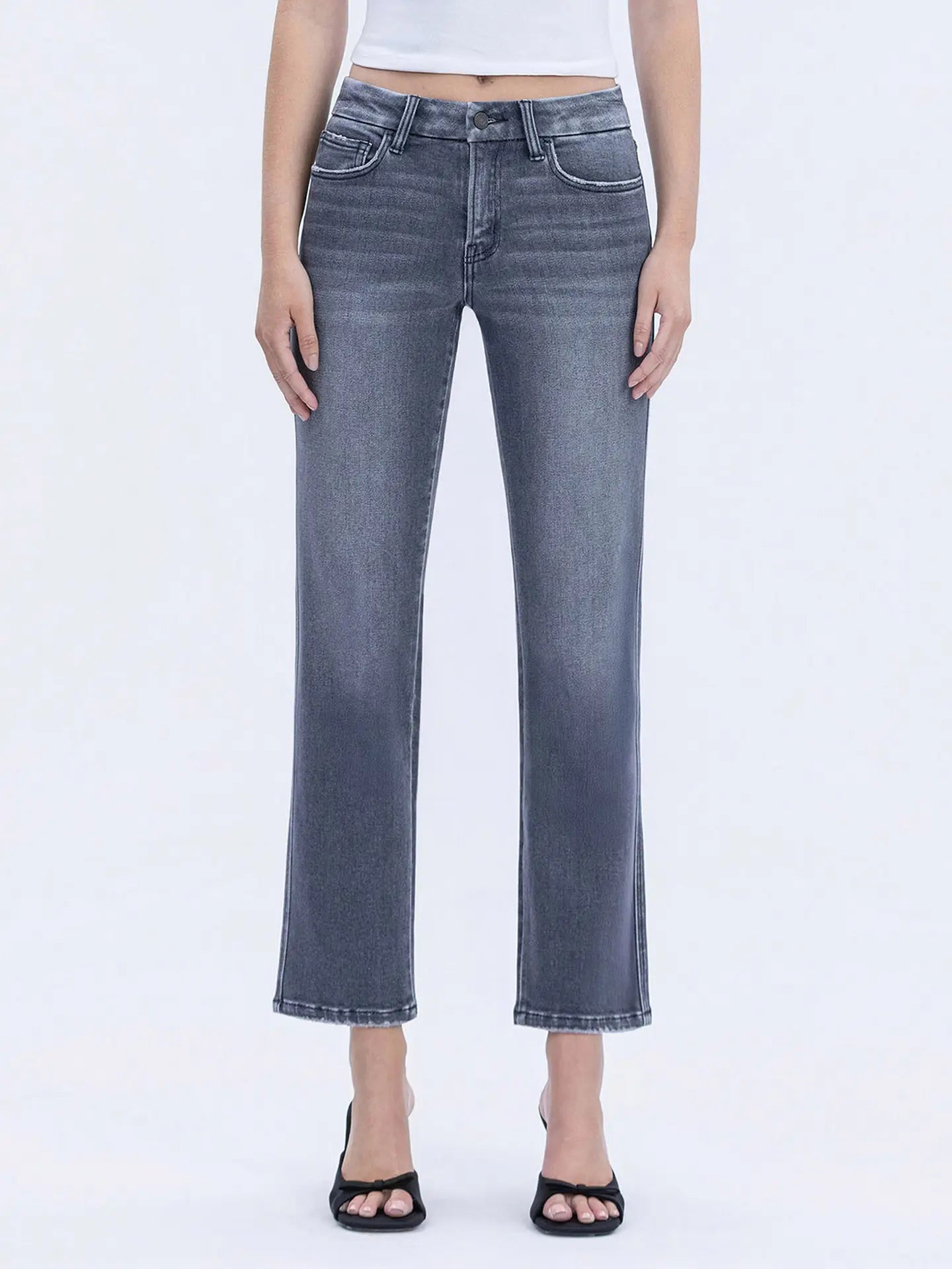Mid Rise Grey Ankle Straight Jean - VERVET