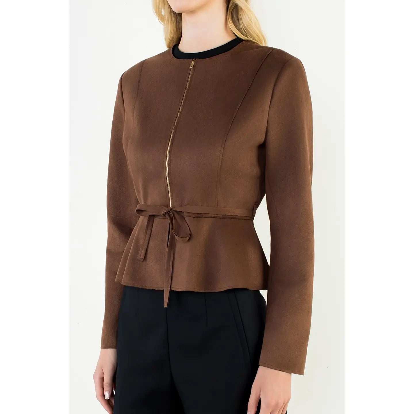 Chocolate Suede Short Jacket, Back View - THML