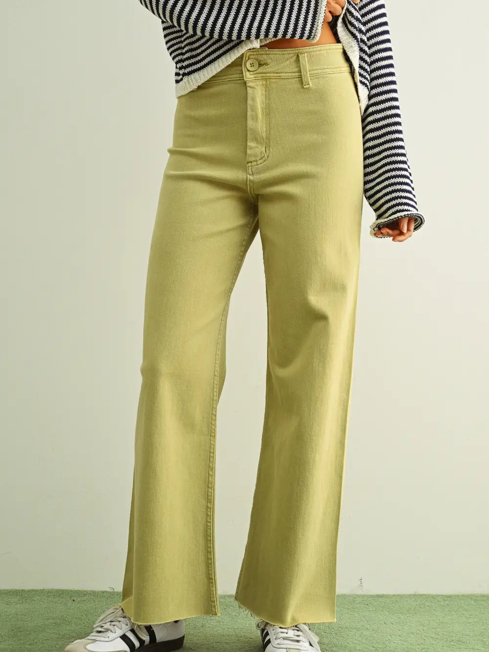 Straight Wide Leg Denim, Olive Mist - Miou Muse