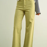 Straight Wide Leg Denim, Olive Mist - Miou Muse
