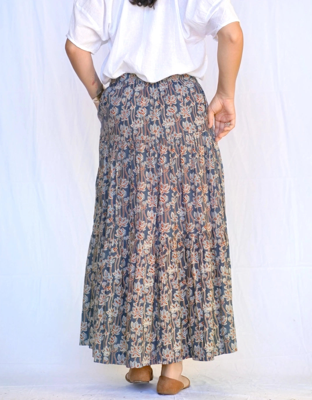 Indigo Tiered Maxi Skirt, Dolma - front view