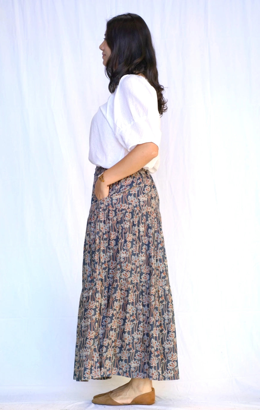 Indigo Tiered Maxi Skirt, Dolma - side view