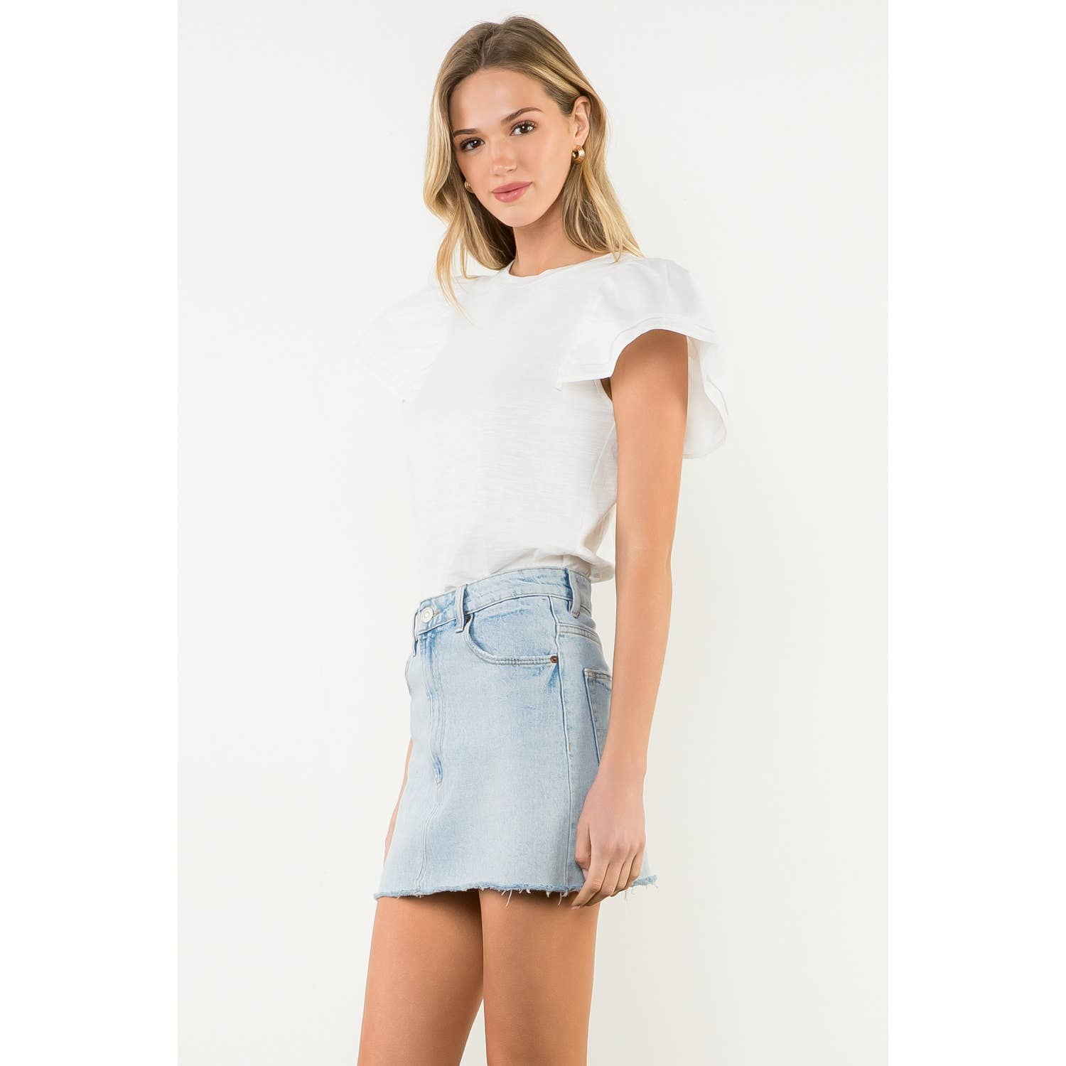 Ruffle Layered Flutter Sleeve Top