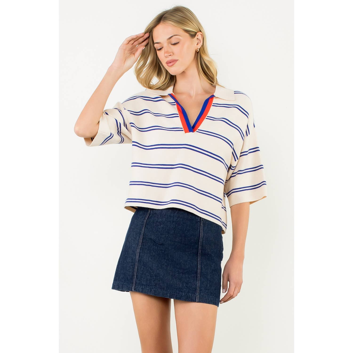 Short Sleeve Striped Knit Top