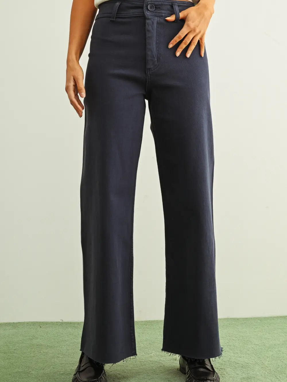 Straight Wide Leg Denim, Navy - Miou Muse