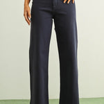 Straight Wide Leg Denim, Navy - Miou Muse
