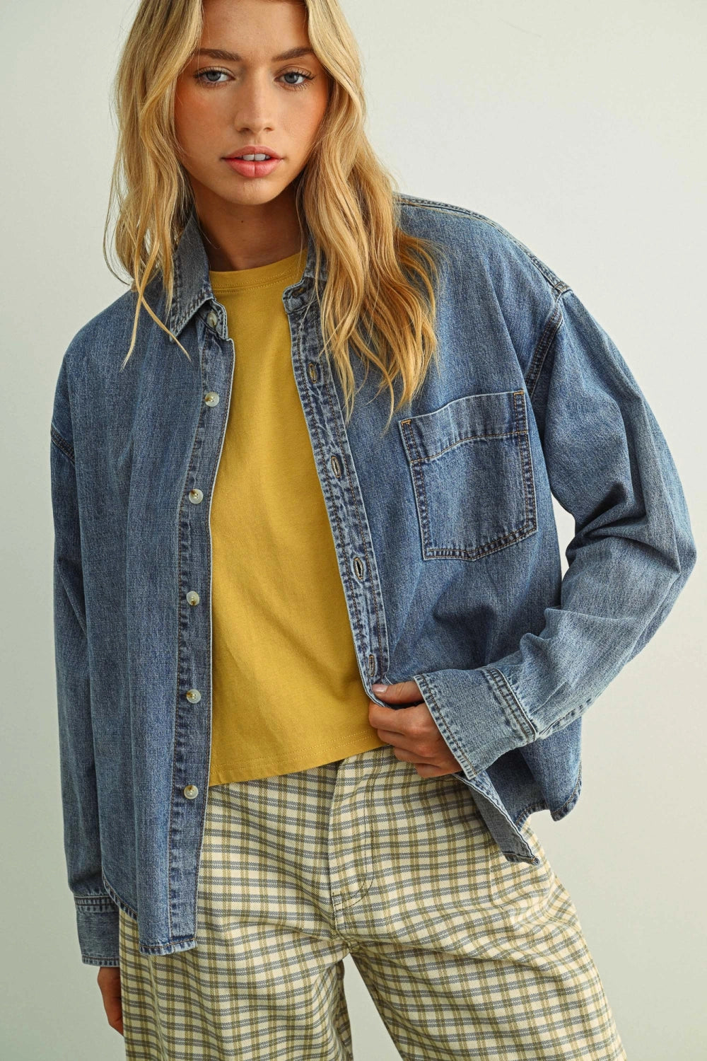 Denim Button Down Blouse - Miou Muse