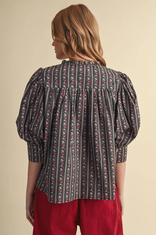 Floral Shirring Yoke Neck Blouse, En Merci - back view