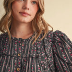 Floral Shirring Yoke Neck Blouse, En Merci - detail photo