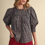 Floral Shirring Yoke Neck Blouse, En Merci - front view