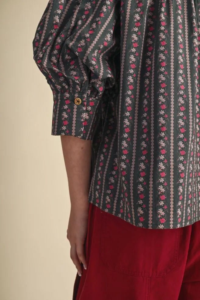Floral Shirring Yoke Neck Blouse, En Merci - front full view