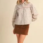 Lace Trim Collared Blouse, En Merci - detail photo