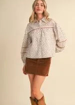 Lace Trim Collared Blouse, En Merci - detail photo