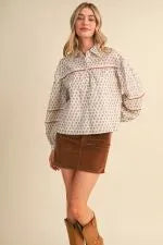 Lace Trim Collared Blouse, En Merci - detail photo